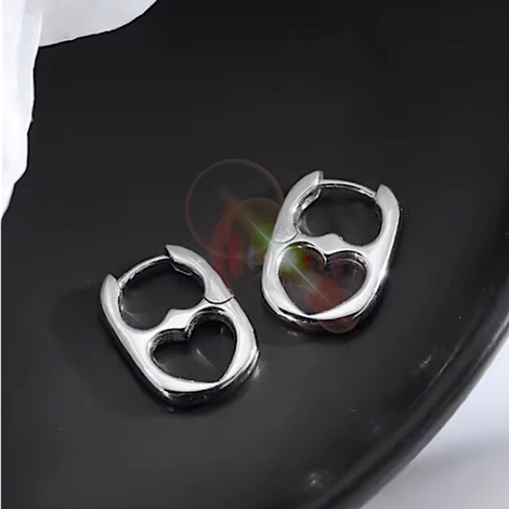 New Silver Steel Double Heart Pop Can Earrings